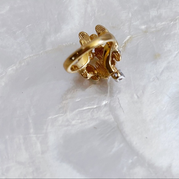 Vintage 18K HGE CZ Abstract Nugget Brutalist Ring Sz 5 Cocktail Statement Ring - Picture 4 of 13